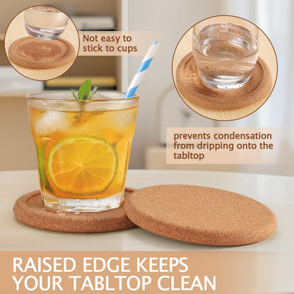 Cork Coasters for Drinks with Metal Holder, GOH DODD Absorbent Blank Coasters Tabletop Protection Home Decor for Housewarming Gifts Wedding Laser Engraving Wood Burning, Set of 12, Round, 4 Inch