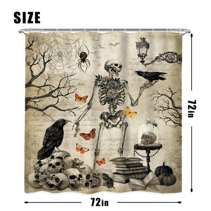 LGhtyro Skull Gothic Shower Curtain Sets，Spooky Scary Skeleton Spider 4PC with Rugs, Toilet Lid Cover and Bath Mat, Goth Halloween Bath Accessories Art Home Decor Fabric 12 Pack Hooks 71Wx71H Inches