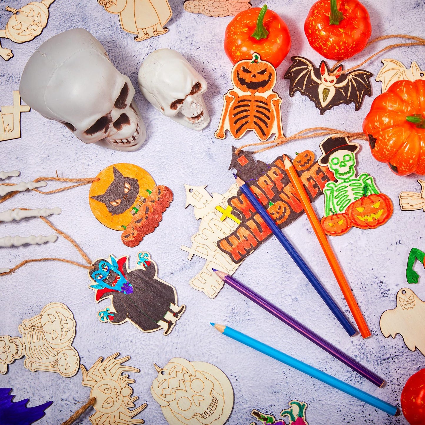 Jenaai 72 Pcs Halloween DIY Wooden Magnets Crafts Kit Refrigerator Decoration Halloween Painting Magnetic Stickers Pumpkins Bats Ghost Hanging Magnets for Garage Door Mailbox Decor