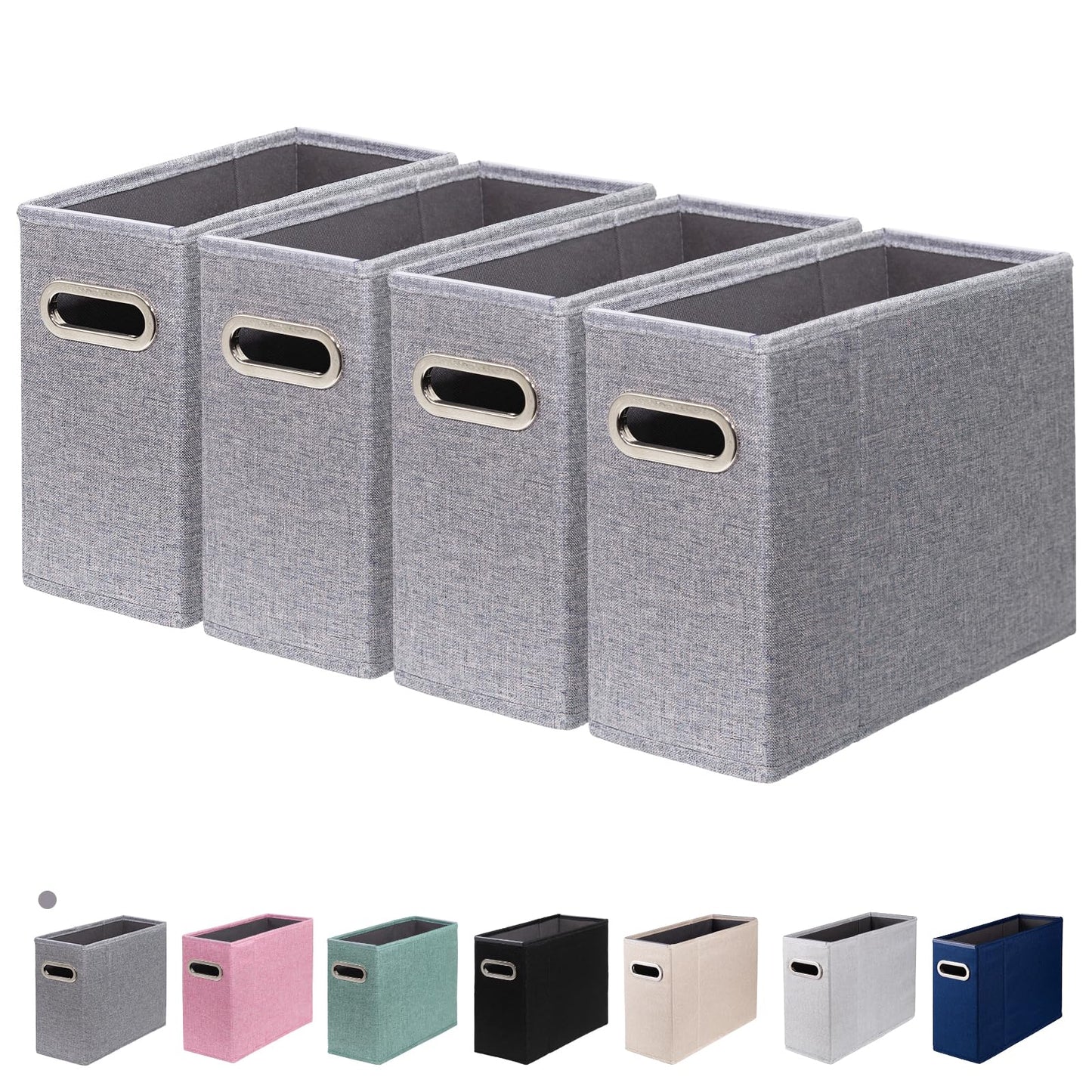 ComfortKeeper 4 Packs Letter Size File Organizer, File Folders Organizer, Fabric Storage Box, Collapsible Paper Organizer with Metal Handle, Smooth PVC Rails, Only Box (Gray)