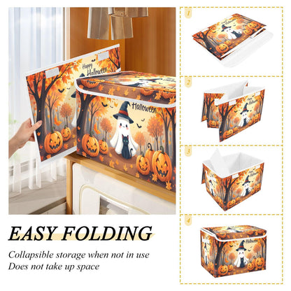 Bolaz Storage Bins with Lids and Handles,Maple Leaves Ghost Pumpkin Storage Box Basket with Cover Collapsible Organizer Containers for Home Closet, Shelves