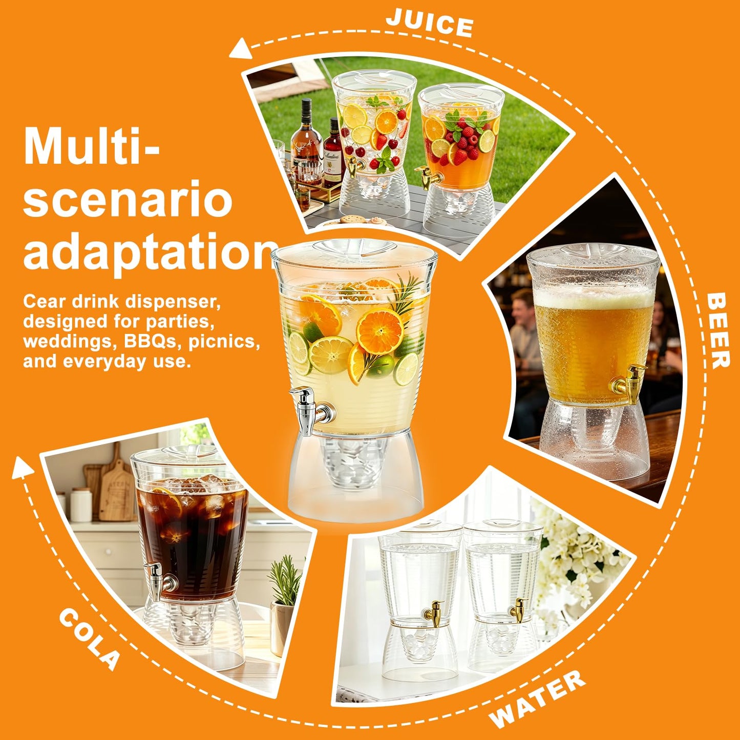 1.6 Gallon Drink Dispenser for Parties, 2 Pack Plastic Beverage Container with Stand for Counter Tops, for Tea,Drinks, Juice, Punch & Water Party Hosting