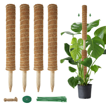 Moss Pole for Plants Indoor - 4 Pack Plant Supports for Climbing Plants to Grow Upright - 16 inch Stackable Moss Sticks Coir Totem Pole Plant Support for Monstera Pothos Philodendrons Potted Plants