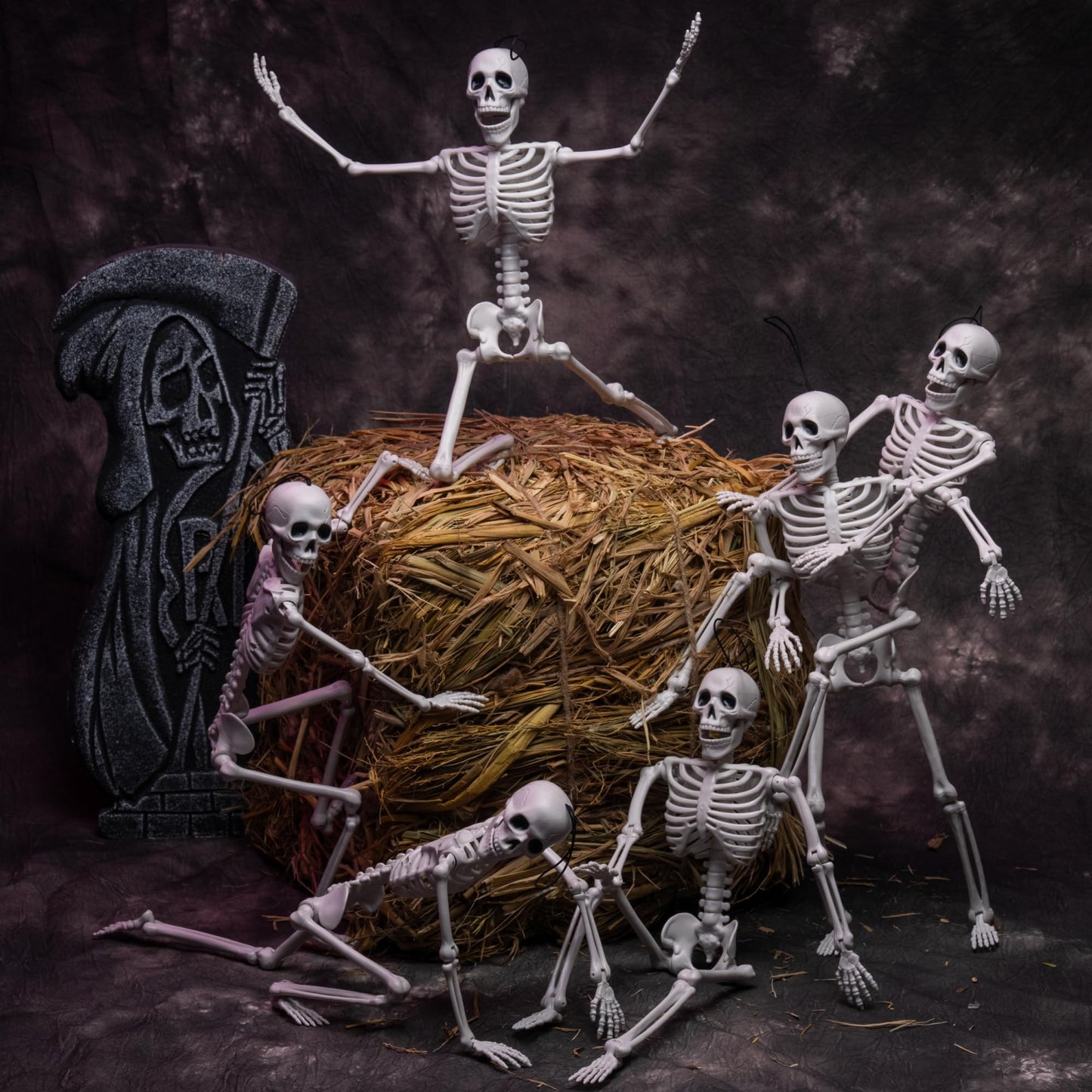 JOYIN 6 PCS 16" Halloween Skeleton Decor, Full Body Posable Movable Joints, Hanging Skeletons for Halloween Decoration Indoor Outdoor, Graveyard Haunted House Prop, Spooky Scene Party Favor
