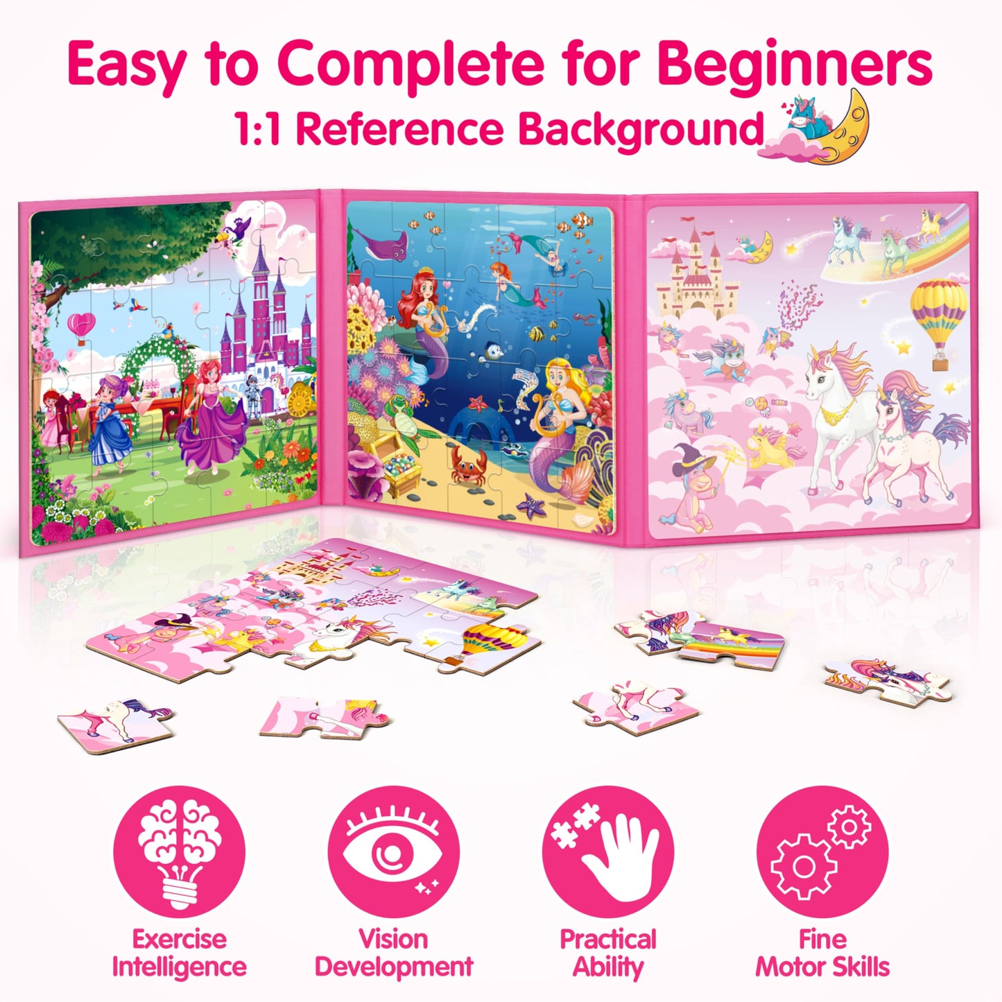 SYNARRY Unicorn Mermaid Princess Magnetic Puzzles for Toddlers 3-5 Girls, 20 Pieces Travel Puzzles for Kids Ages 4-6, Car Airplane Road Trip Activities Toys for 3 4 5 6 Year Old Girls Birthday Gifts