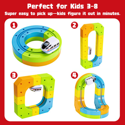 Electric Train Set for Kids Ages 3-8 - Modular 3D Flexible Race Track Building Toy with Gravity-Defying 360° Movement, STEM Learning Fun Gift (66 pcs Starter Set)