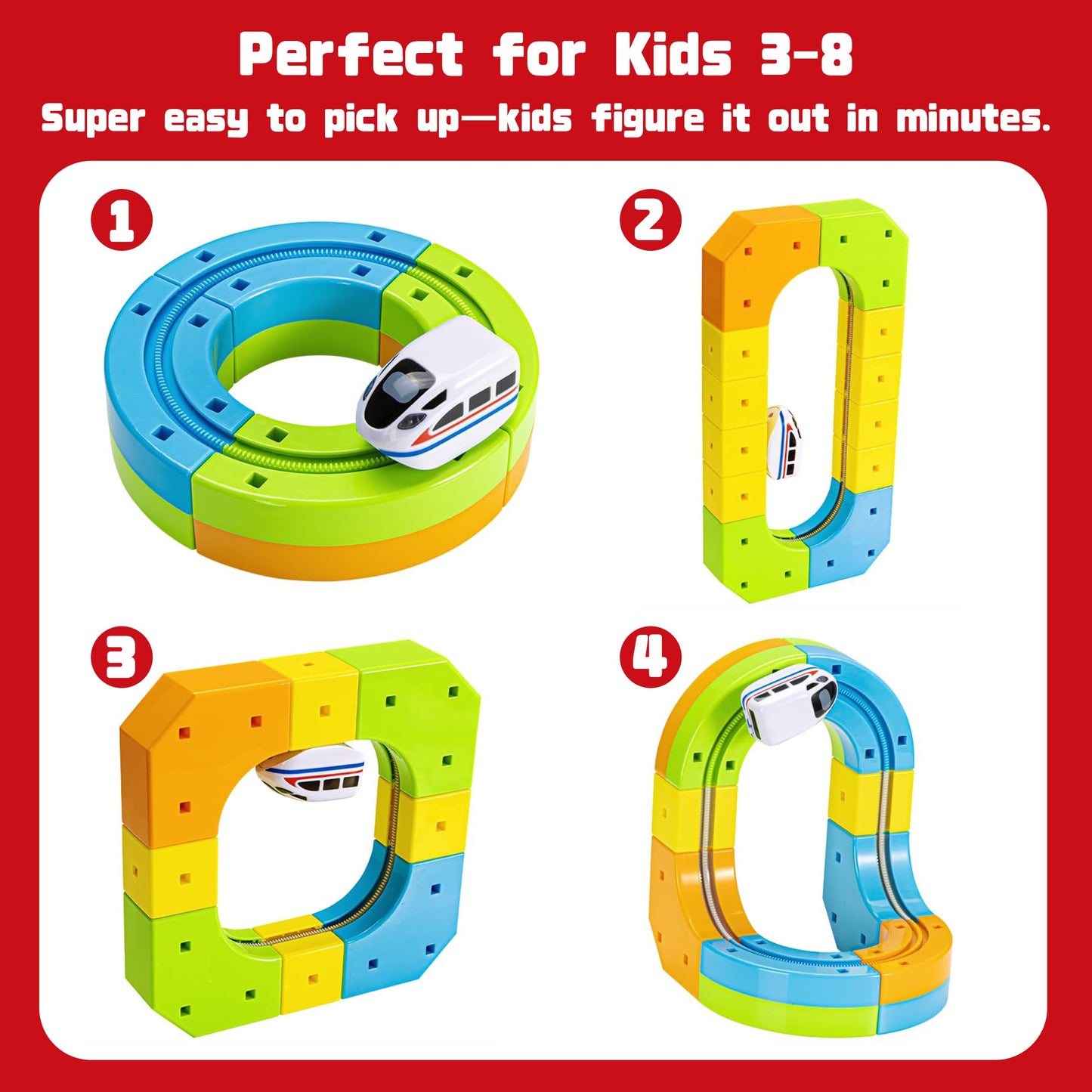 Electric Train Set for Kids Ages 3-8 - Modular 3D Flexible Race Track Building Toy with Gravity-Defying 360° Movement, STEM Learning Fun Gift(84 pcs Value Set)