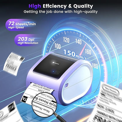 Phomemo D520BT Bluetooth Thermal Label Printer, 4X6 Wireless Shipping Label Printer Build-in Holder, Thermal Label Maker for Shipping Package, Compatible with Amazon, USPS, Shopify, Ebay, Purple
