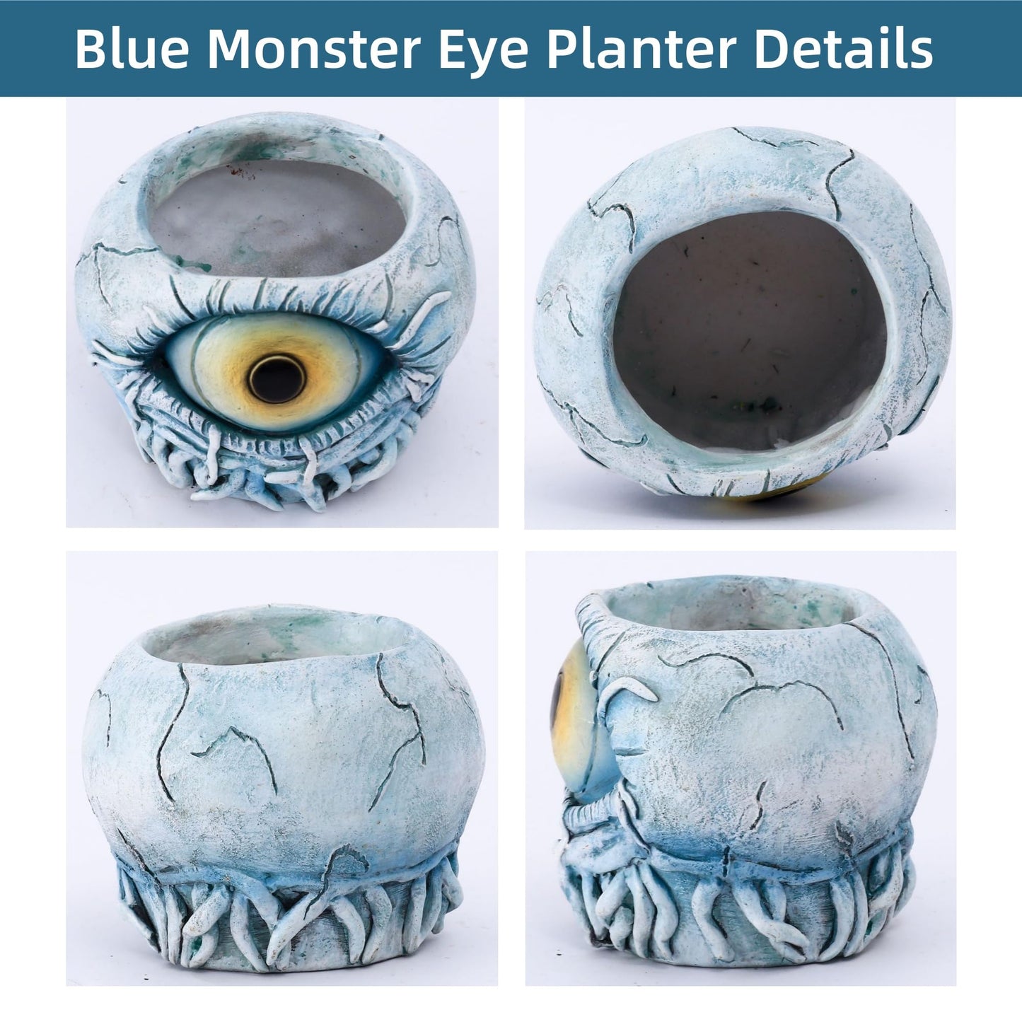 Sraseenomy Blue Monster Eye Planter Creative Unique Eye Plant Pot,Resin Succulent Plants Pot with Drainage, for Outdoor Garden Deco and Home Art Decoration
