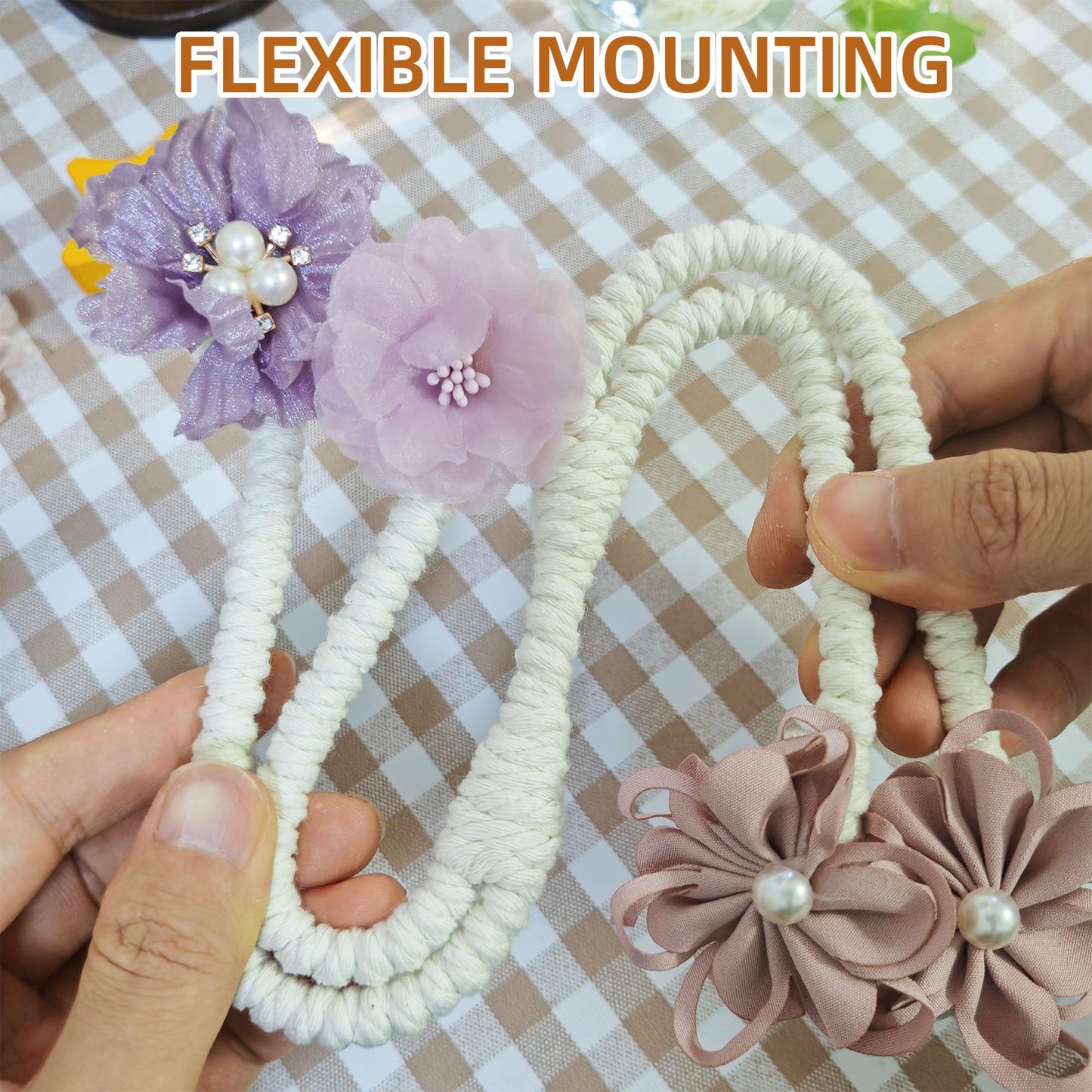 Flower Curtain Tiebacks with No Drill Installation, Fancy Decorative Holdbacks for Living Room, Bedroom, and Dining Room – Easy to Install and Adjustable, 2pcs Purple