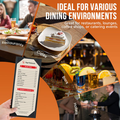 MYFULLY Restaurant Menu Holders 4.25" x 11", 12 Pack Black PU Leather Single Panel Menu Covers with Angled Corners for Restaurant, Bar, Coffee Shop, Wine List (1 View)