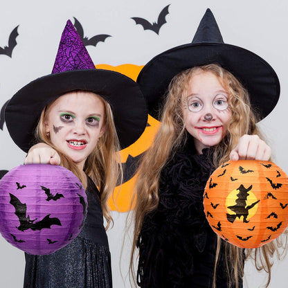 12 Pieces Halloween Paper Lanterns Jack O Lantern Pumpkin Hanging Lanterns Spider Bat Skeleton Lanterns for Halloween Indoor Outdoor Party Decoration Supplies, 8 Inches