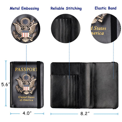 TOURSUIT RFID Blocking Passport Holder for Women Men, Leather Passport Travel Wallet with 3D Metal Badge, Travel Document Holder Cover Accessories (Black)