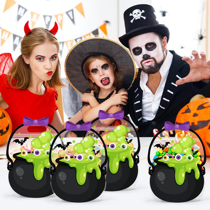 Fuutreo 50 Pcs Halloween Bags Plastic Halloween Goodie Bags with Handles Scary Holiday Sealed Pouch Sealing Cauldron Treat Candy Pouch for Scary Holiday Party Candy Gift Supplies Decoration(Cauldron)