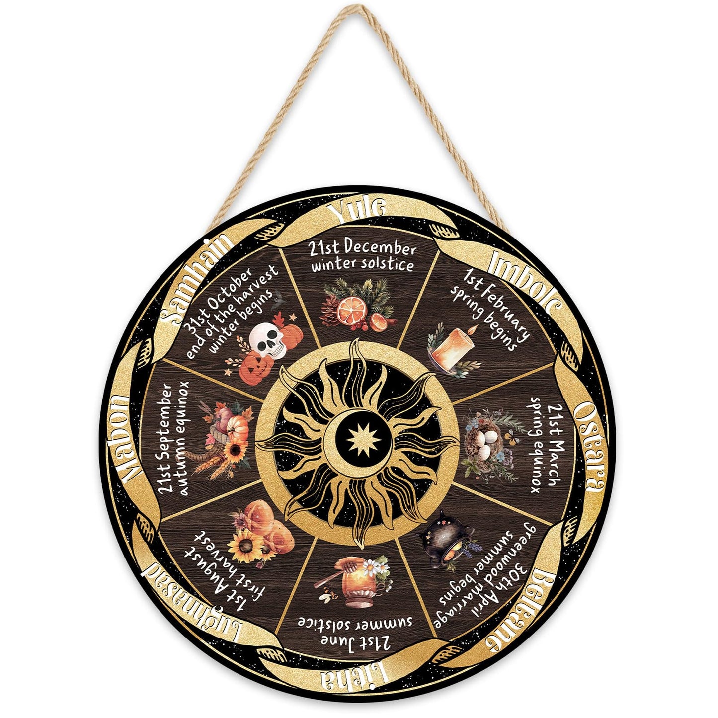 Wheel of The Year Wood Sign, 12" Wheel Year Wall Hanging, Sabbats Pagan Witch Sign, Witchcraft supplies, Wicca Calendar, Wiccan Holiday, Yule Altar, Celestial Sign, Christmas Thanksgiving Decor