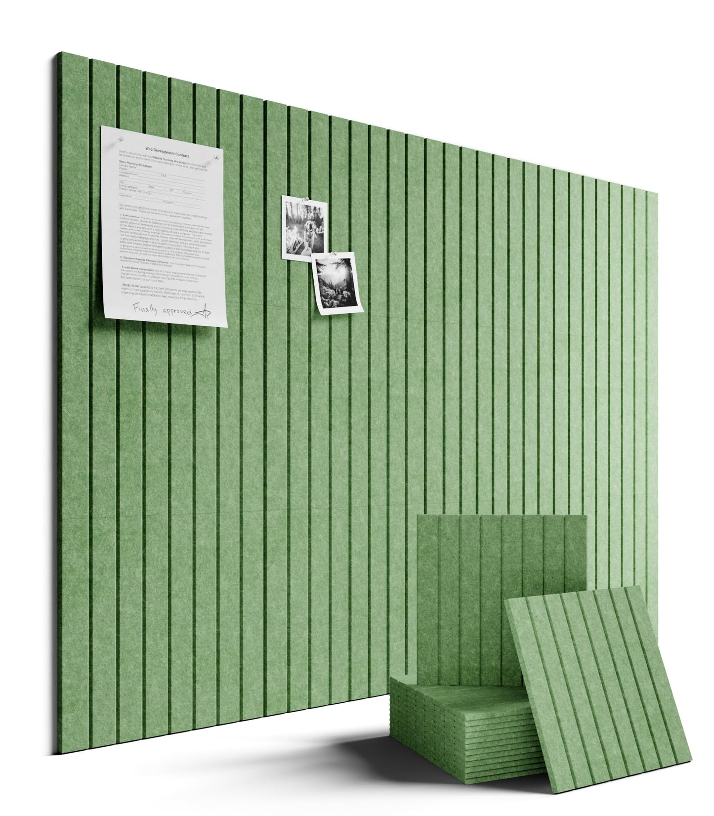 Large Felt Bulletin Board 48" x 36" Cork Board Alternative-12 Pack with 70 Safe Removable Adhesive Tabs, Cork Boards for Walls Cork Board for Home Office Classroom Pin Board-Moss Green