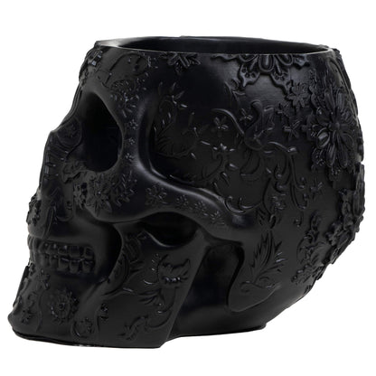 Skull Makeup Brush Holder, Pen Holder, Vanity, Desk, Office Organizer, Stationary, Decor Planter , Candy Bowl , Goth Decorations , Extra Large, Skulls Gothic Skull & Bones Organizer Bathroom (Black)