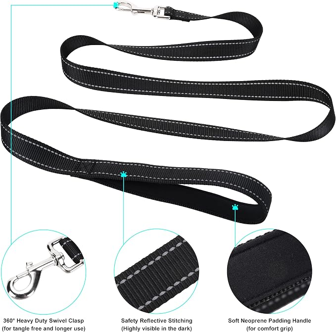 Soft Neoprene Padded Dog Collar and Leash Set for Small Medium Large Dogs, Reflective Durable Nylon Dog Collar with 5ft Leash Easy for Walking, Black,Neck fit 12.5-19.5’’