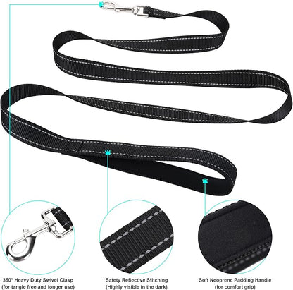 Soft Neoprene Padded Dog Collar and Leash Set for Small Medium Large Dogs, Reflective Durable Nylon Dog Collar with 5ft Leash Easy for Walking, Black,Neck fit 12.5-19.5’’