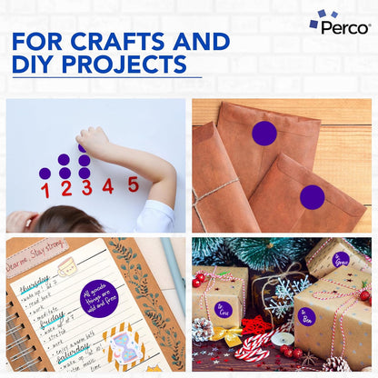 Perco Purple 2-Inch Round Circle Dot Sticker Labels with Easy Peel Perforation - 500 Labels per Roll - Strong Adhesion, Vibrant Colors for Organizing, Crafting & More - Made in USA