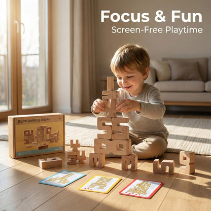 Wooden Number Blocks for Toddlers 3+, 20 PCS Montessori Math Stacking Toys, Natural Wood Counting & Learning Blocks with 30 Challenge Levels, STEM Educational Gift for Preschool Boys Girls