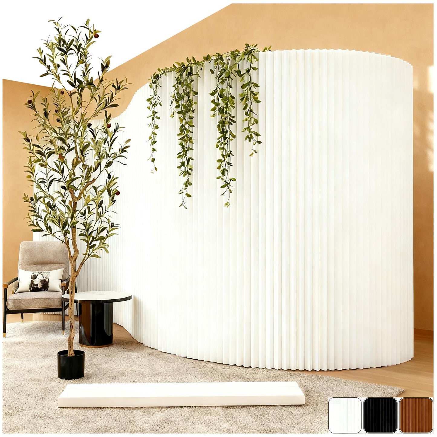 WOHNZA Paper Room Divider Wall Folding Accordion, Modern Retractable Partition Privacy Screen, Decorative White Short Divider for Office Studio Living Bedroom Dorm Exhibition Display