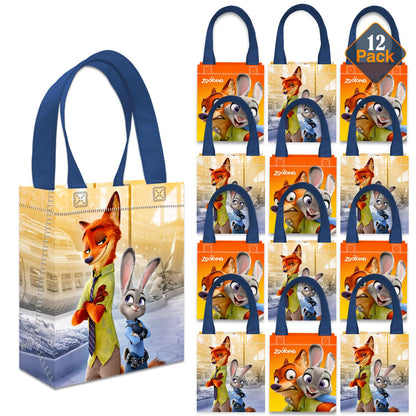 Zootopia Party Favor Bags Set – 12 Pack 8" Disney Goodie Bags for Kids Bulk Reusable Mini Totes | Disney Zootopia Birthday Party Supplies