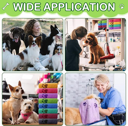Chumia 8 Pcs Dog Towels for Drying Dogs Cats Pet Towels Bulk Puppy Microfiber Fast Drying Paw Bath Bathing Supplies Absorbent for Medium Pets(18 x 28 Inch,Dog Paw and Bone,Colorful)