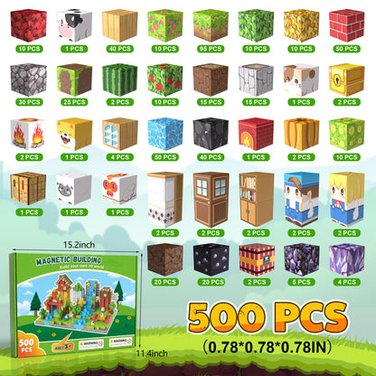 Fitrobust 500PCS Magnetic Blocks, Magnetic Building Blocks, 0.98in Magnetic Building, STEM Game Stacking Toys for Kids, Birthday Gifts for Boys and Girls Age 3+ Years Old