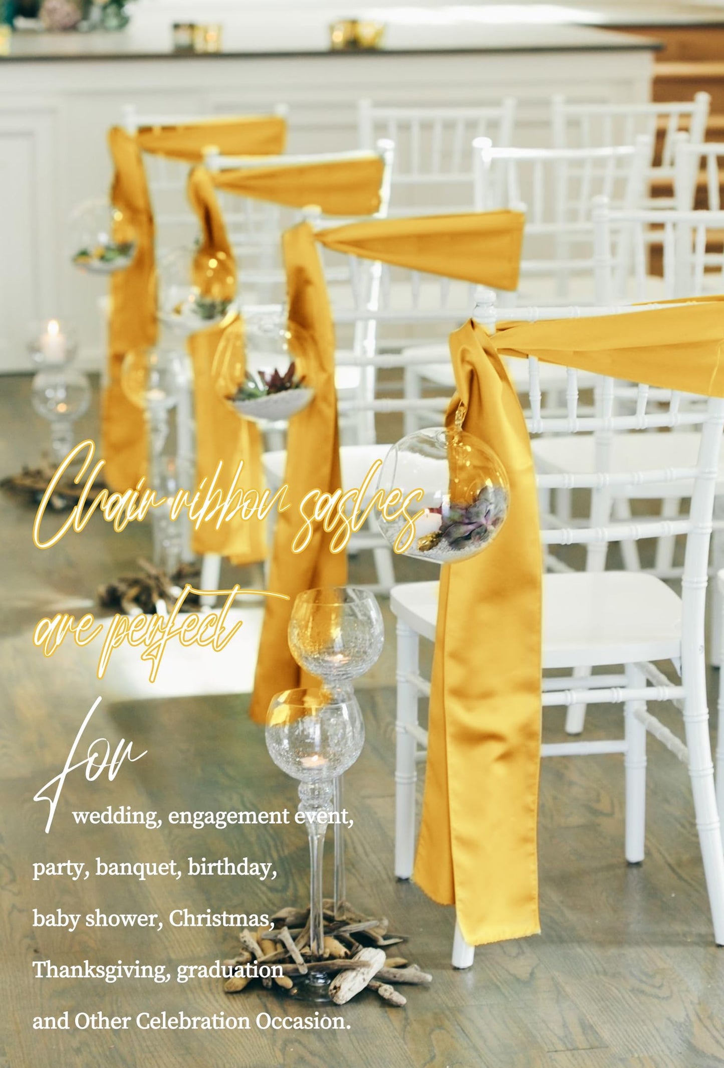 fani 120 PCS Satin Chair Sashes, Bows Designed ChairSashes, 7x78 inch Chair Sashes for Aisle Decorations Universal Chairs Cover Decoration for Wedding Reception Party Banquet (Gold)