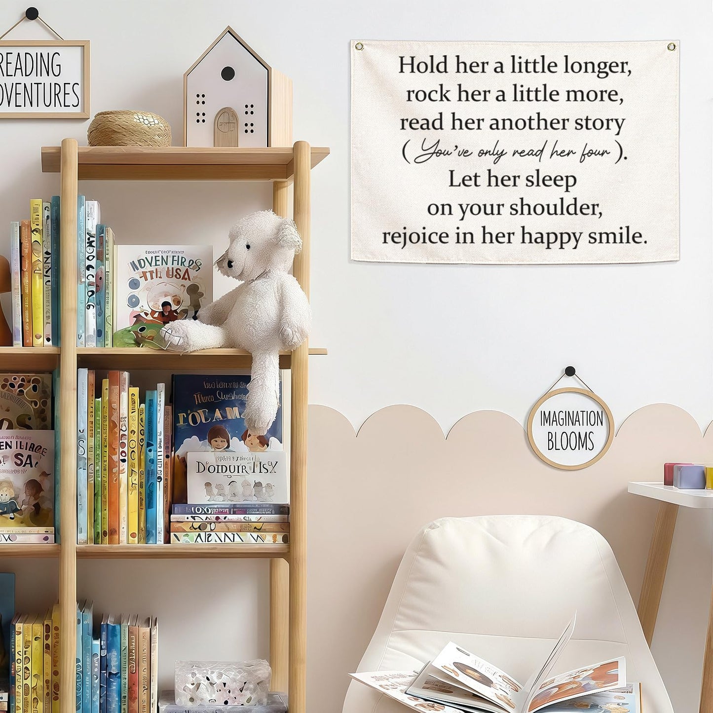 Girls Nursery Canvas Rectangular Banner-Hanging Flag Wall Decoration for Baby Girls Kids,Playroom Bedroom Dorm Decor,Baby Shower Christmas Gift-Hold Her A Little Longer 28.5"L×20"W