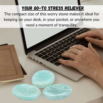 Amazing Gemstone Amazonite Worry Stone Crystals and Healing Stones for Stress Relief Gifts - Piedra Crystal Fidget for Meditation, Relaxation - Unique Stocking Stuffers and Birthday Gifts