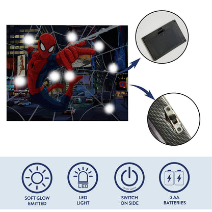 Idea Nuova Spider-Man LED Canvas Wall Art, Children's Home Décor, Bedroom, Spiderman / Blue, 11.50" x 15.75"