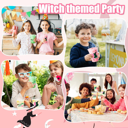 Witch Theme Party Decoration Plastic Cups, 50pcs 12 Oz Plastic Clear Disposable Drinking Cups for Witch Movie Birthday Wedding Summer Tropical Shower Party Supplies Favors Women Men Snack Cup Bulk