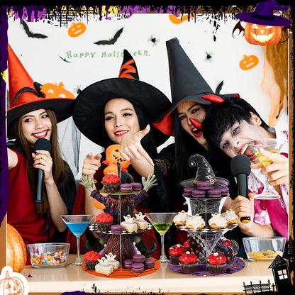 LemonRoad 2 Pcs Halloween Cupcake Stand Decoration Halloween Party Supplies 3 Tier Cardboard Cake Holder Witch Party Cupcake Tower for Treat Birthday Dessert Favors Carnival (Mixed)