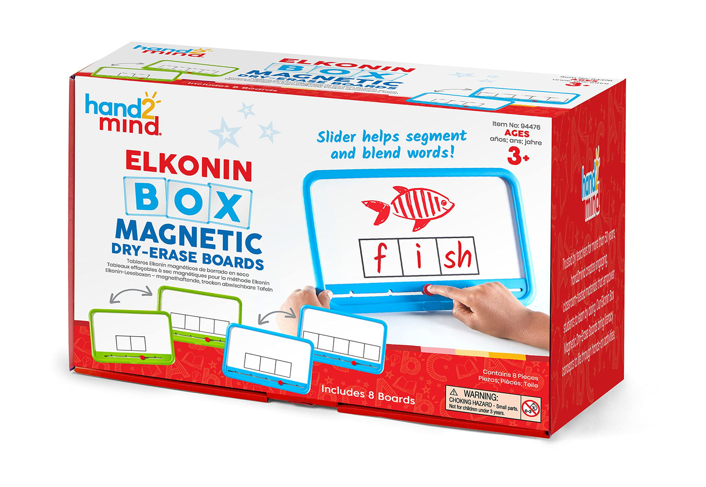 hand2mind Elkonin Boxes Magnetic Dry Erase Boards Set, Phonemic Awareness, Speech Therapy Materials, Letter Sounds for Kindergarten Phonics, Science of Reading Manipulatives (Set of 8), White