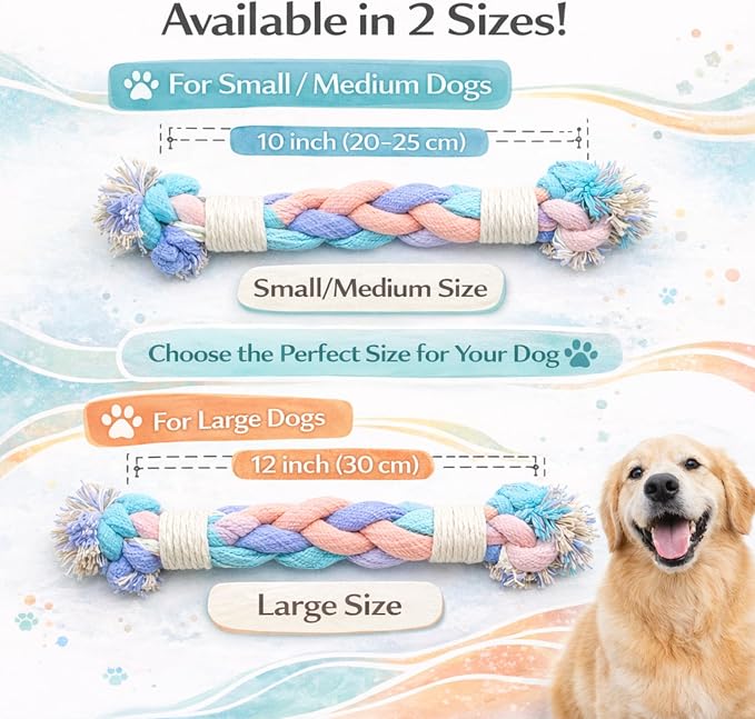 Dog Rope Toy – Eco-Friendly Durable Cotton Dog Chew Toy for Aggressive Chewers & Puppies – Interactive Molar Teeth Cleaning,(12in), Safe, Non-Toxic, Fun Play