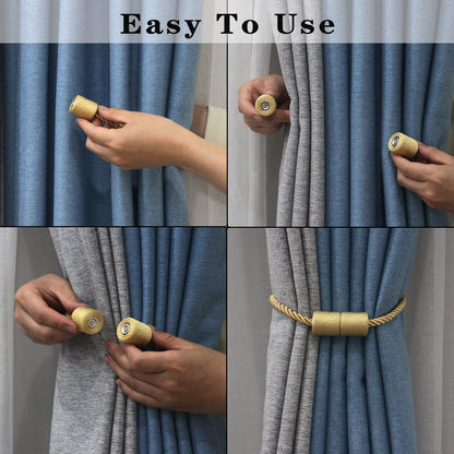 Porlau 6 Pack Gold Strong Magnetic Curtain Tiebacks Outdoor Elegant Decorative Tie Backs Modern Rope Tiebacks for Drapes Window Curtain Holdbacks for Draperies