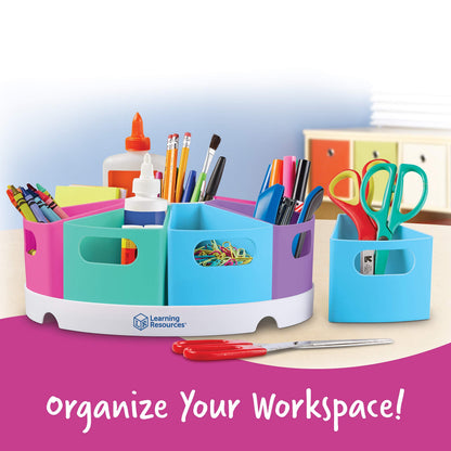 Learning Resources Create-a-Space Storage Center Pastel - Rotating Caddy Organizer for Kids, Art Supply Organizers for Markers, Pens and Pencils, Classroom Table Caddy for Teachers