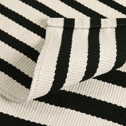 Black and White Outdoor Rug, 2x4.3 Striped Front Door Rug Cotton Hand-Woven Reversible Entryway Rugs Welcome Layered Doormat Porch Rugs for Entrance Decor Farmhouse Kitchen
