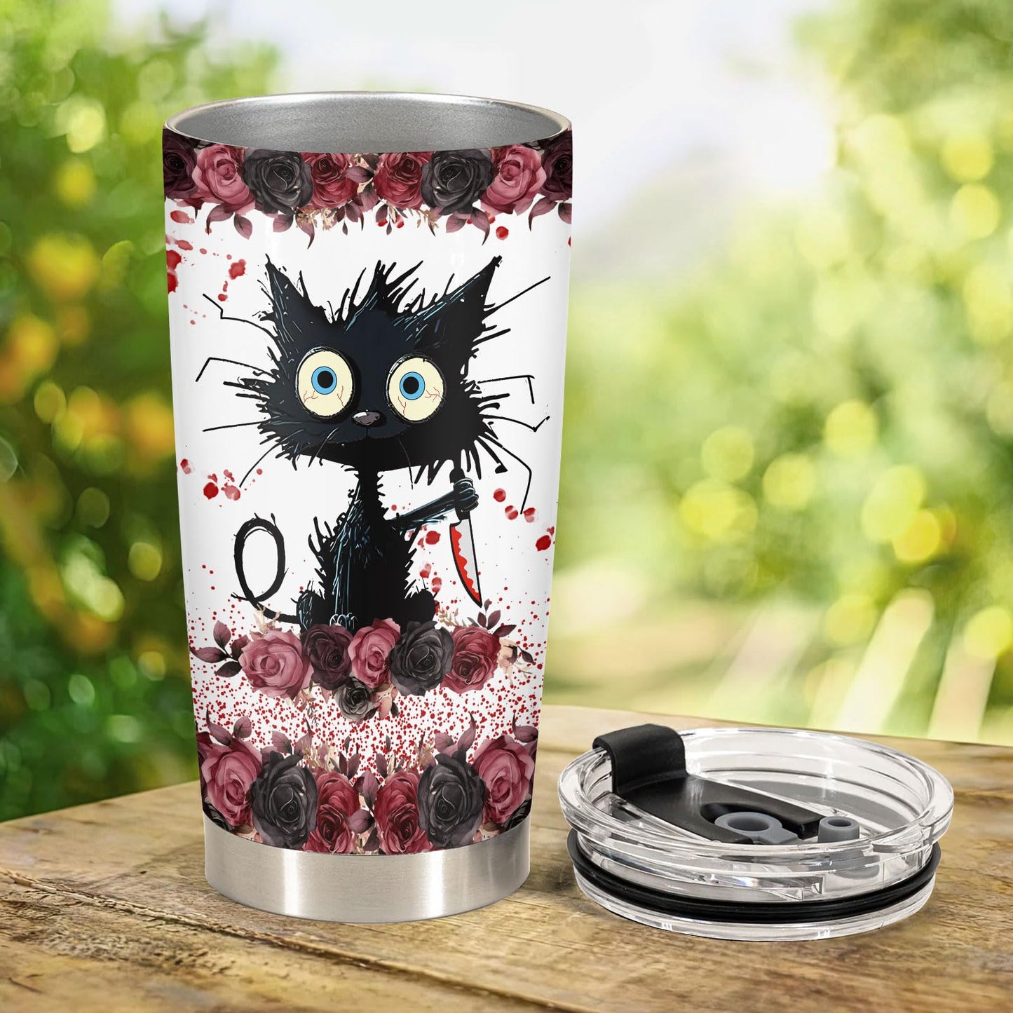 34HD Crazy Cat Tumbler with Lid, 20 oz Stainless Steel Vacuum Insulated Put You In The Trunk Mug, Funny Gifts for Cat Lover Women Men, Black Kitty Gifts for Birthday Halloween Christmas