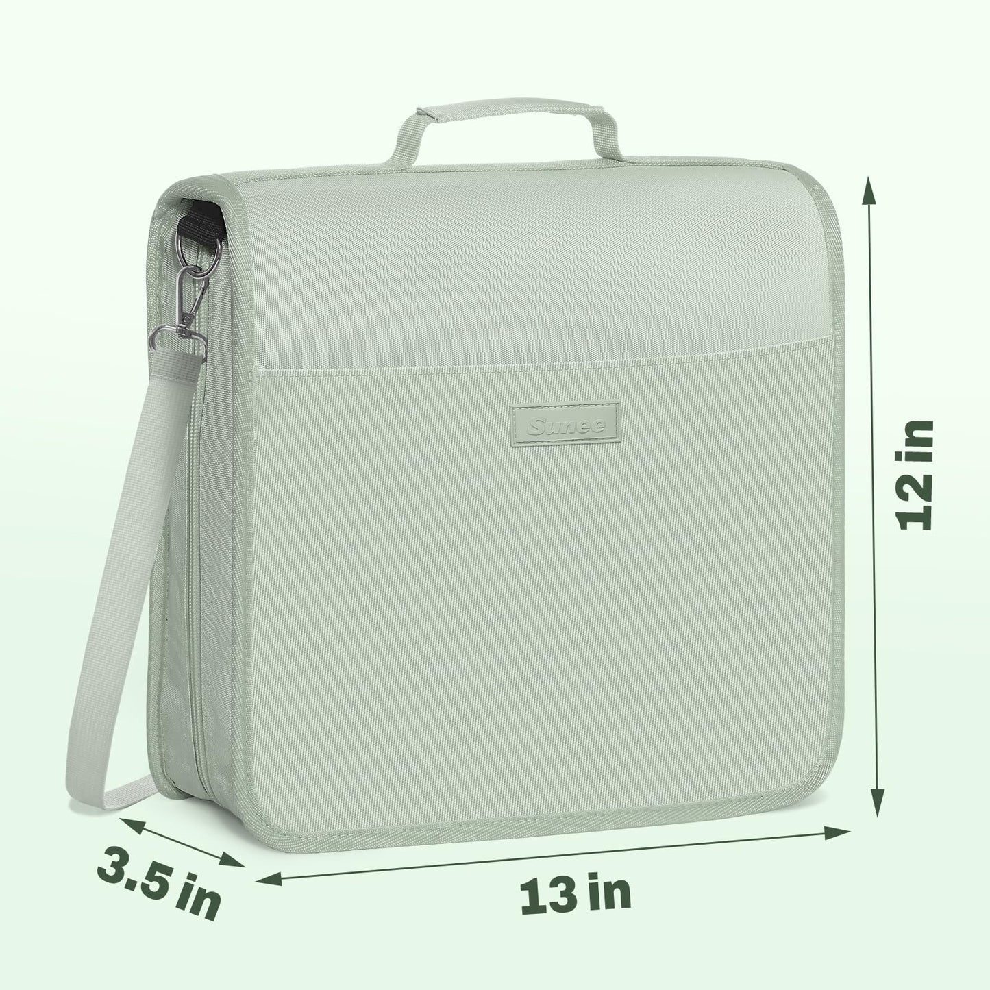 SUNEE Zipper Binder 3 Ring, 3 Inch O-Ring with Handle and Shoulder Strap, 600-Sheet Capacity, 5-Tab Expanding File Folder, Multi-Pockets for Middle School Organizer Binder with Zipper, Sage Green