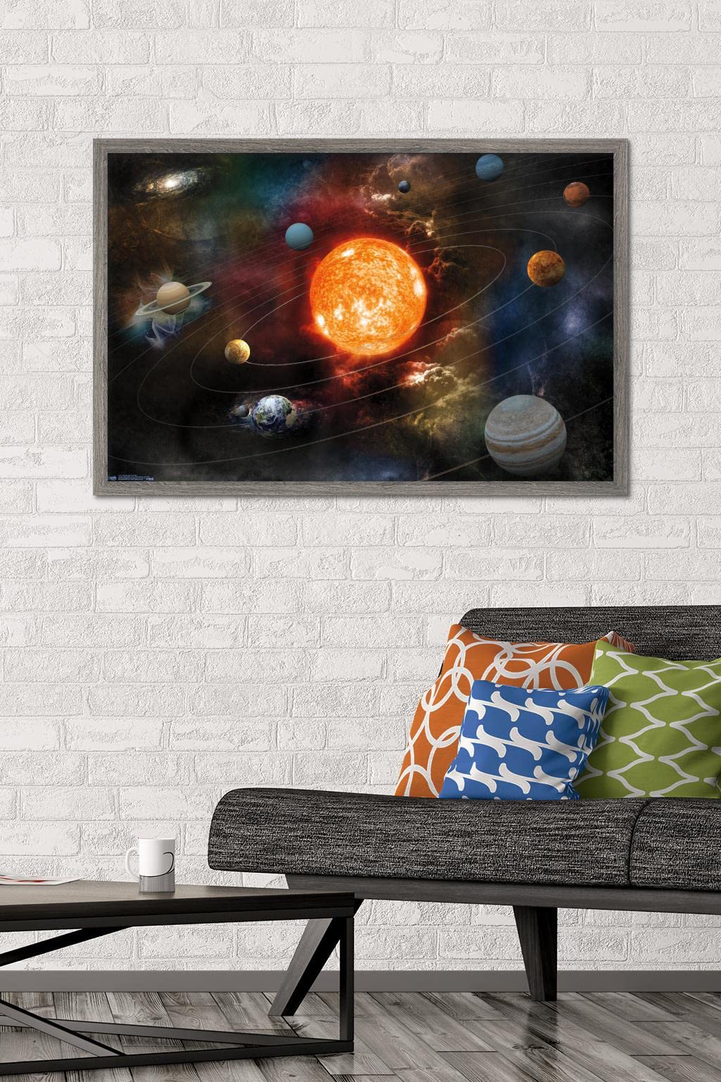 Orbiting Solar System Wall Poster, 34L" x 22.4W", Barnwood Framed Version