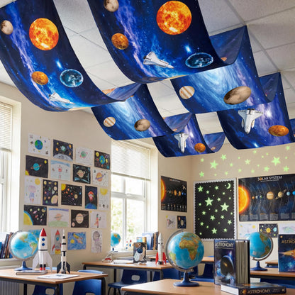 Feifeiya 3 Pcs Solar System Party Decorations 24 Inch x 12 ft Vbs 2026 Decoration Outer Space Theme Ceiling Decor for Space Summer Vocation Church Sunday School Classroom Birthday Party Decor Supplies