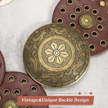 WERFORU Women Wide Western Disc Belt Cowgirl Boho Leather Belt for Jeans Dress