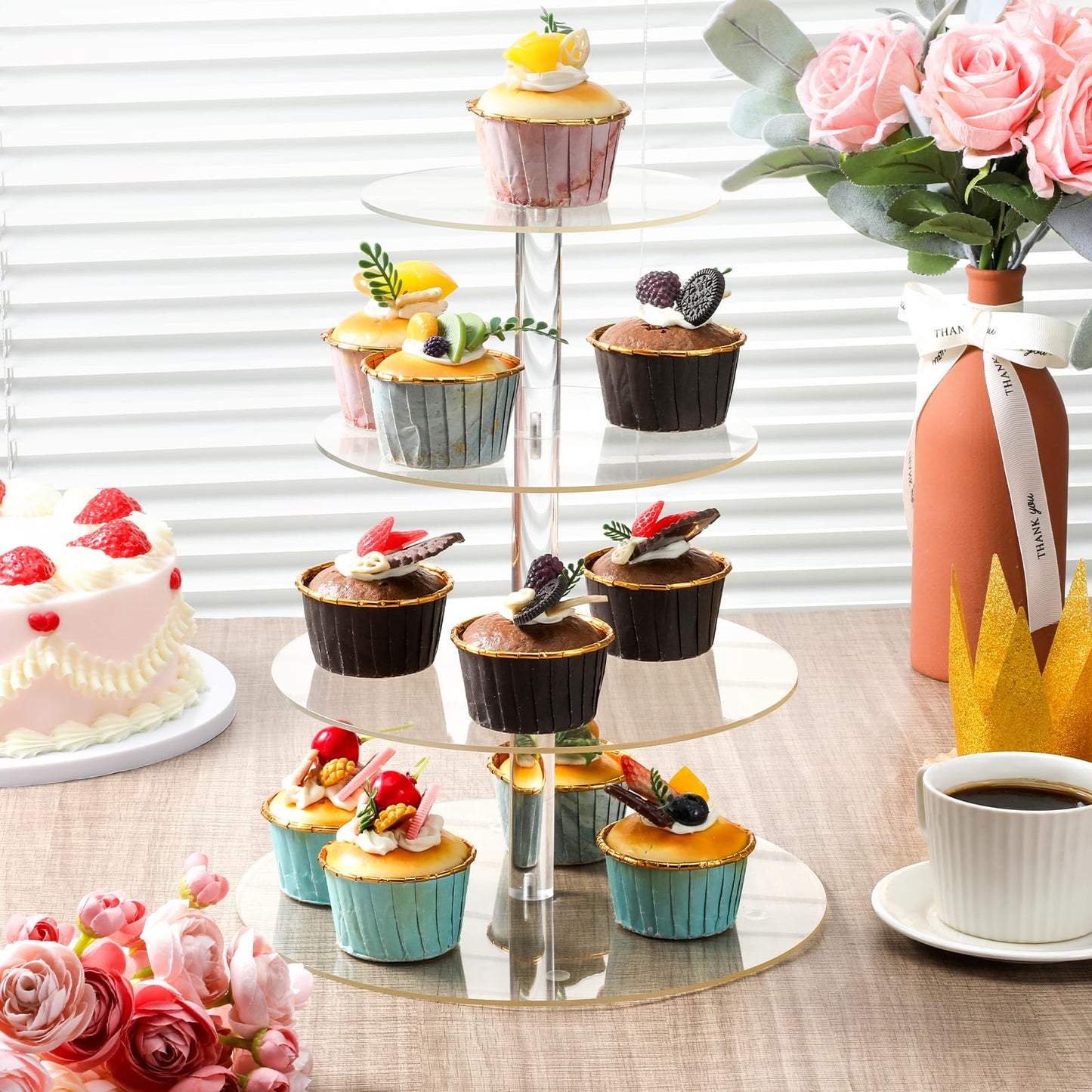 4 Tier Acrylic Cupcake Stand, Cupcake Tower Stand Clear Dessert Tower