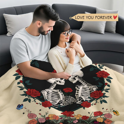 Ruicnte Anniversary Blanket for Him,Skull Lover Throw Blanket for Boyfriend Girlfriend,I Love You More Birthday Gift for Husband 60"X52",Christmas Valentines for Wife Skeleton Present
