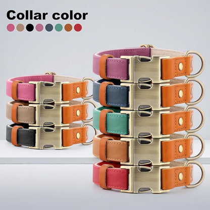Plutus Pet Genuine Leather & Hemp Dog Collar – Adjustable Heavy Duty Pet Collar with Quick Release Metal Buckle, Soft & Stylish for Puppy and Small, Medium, Large Dogs (Ash Brown, L)