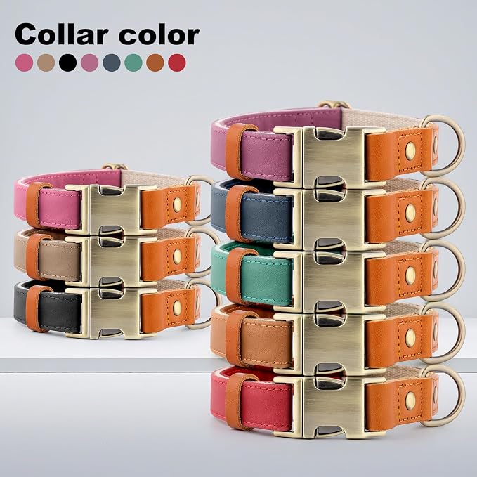 Plutus Pet Genuine Leather & Hemp Dog Collar – Adjustable Heavy Duty Pet Collar with Quick Release Metal Buckle, Soft & Stylish for Puppy and Small, Medium, Large Dogs (Blue, L)