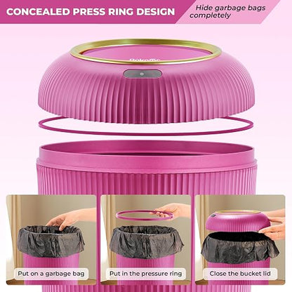 Pukomc Smart Sensor Wastebasket, Convenient and Hygienic Easy to Use, Technology Sensor Waterproof Wastebasket Plastic Trash can for Kitchen, Bathroom, Bedroom, Living Room, Office and Outdoor Pink